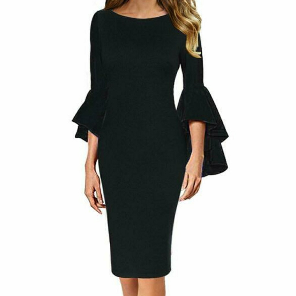 Vfshow Plus Size Ruffle Bell Sleeve Cocktail Dress